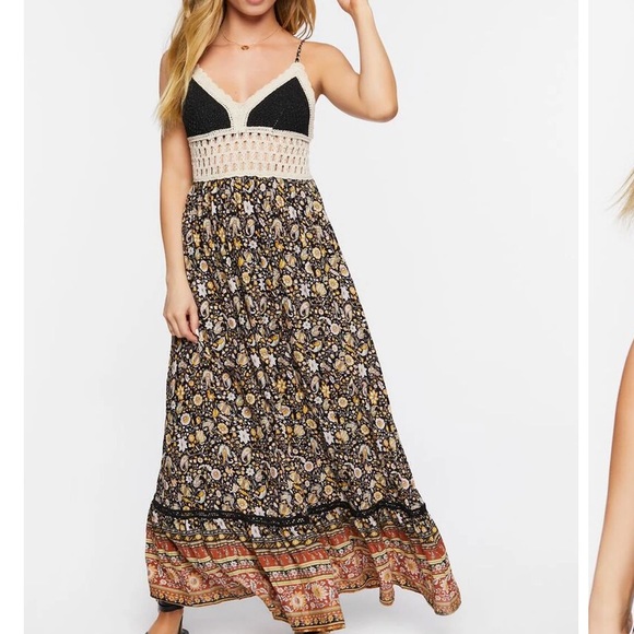 Crochet woven and floral maxi dress Small forever 21 - Picture 3 of 12